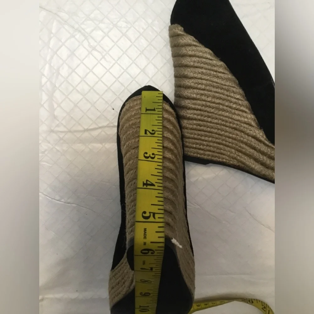 Theory Black Espadrille Wedge Pumps